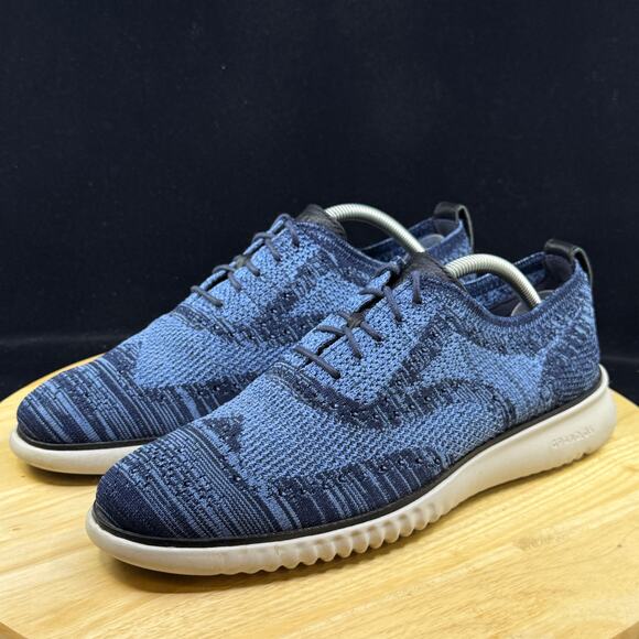 Cole Haan 2.Zerogrand Stitchlite Blue Oxford Wingtip Shoes C27946 Men's Size 9 - Picture 2 of 10